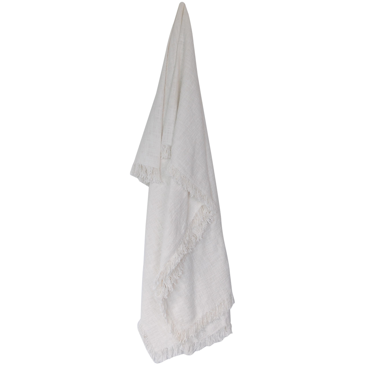 large cotton fringed throw blanket white ivory