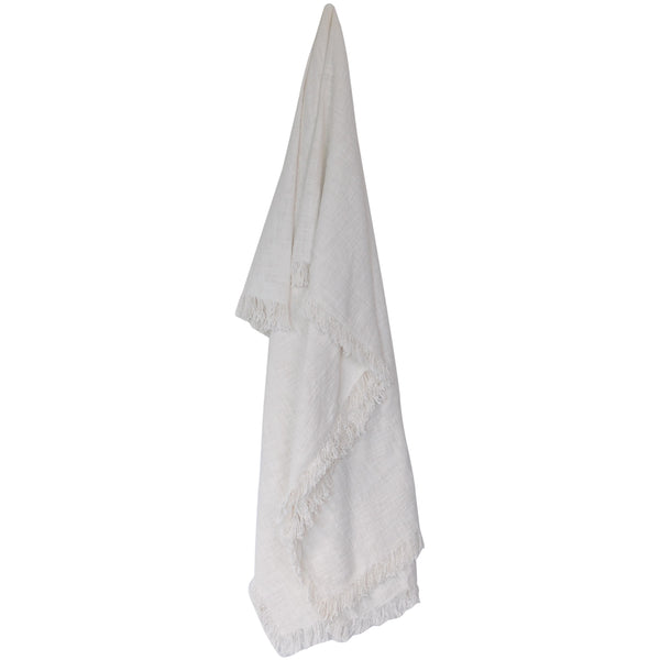 large cotton fringed throw blanket white ivory