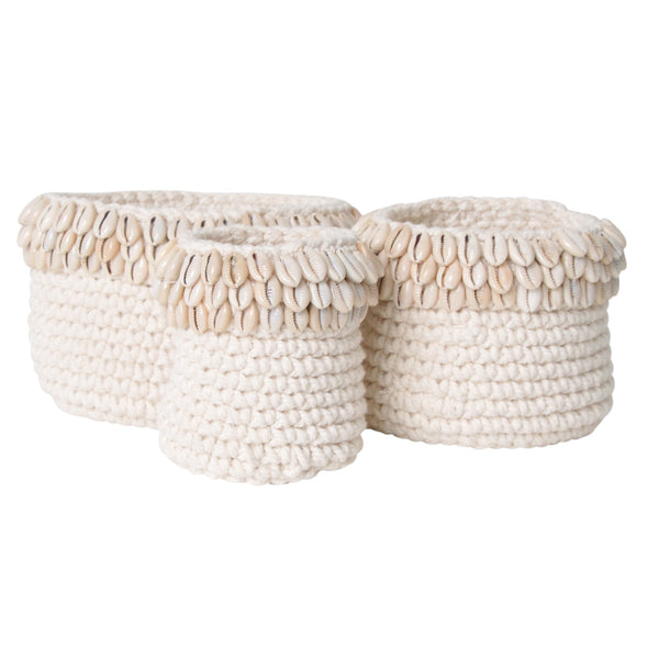 crochet shell pot natural white cowrie plant holder