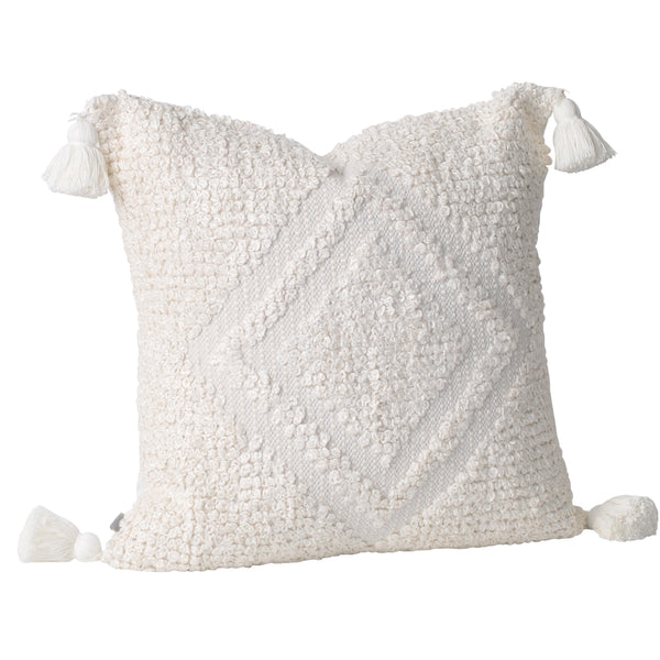 white ivory diamond tassels tassles boho bohemian coastal patterned euro cushion pillow