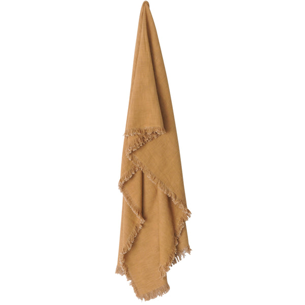 large cotton fringed throw blanket mustard