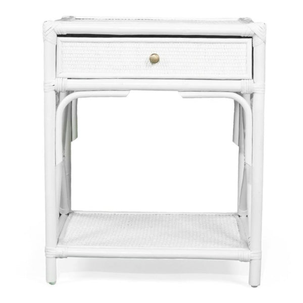 Maya Rattan Bedside Table- White