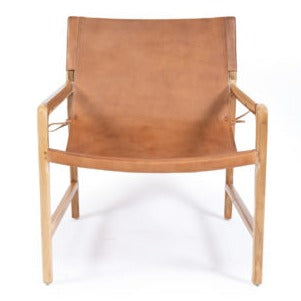 leather sling chair teak tan