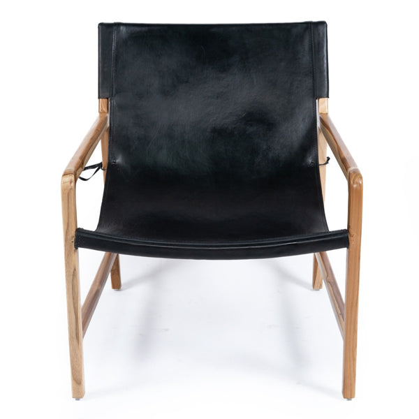 leather sling chair teak black