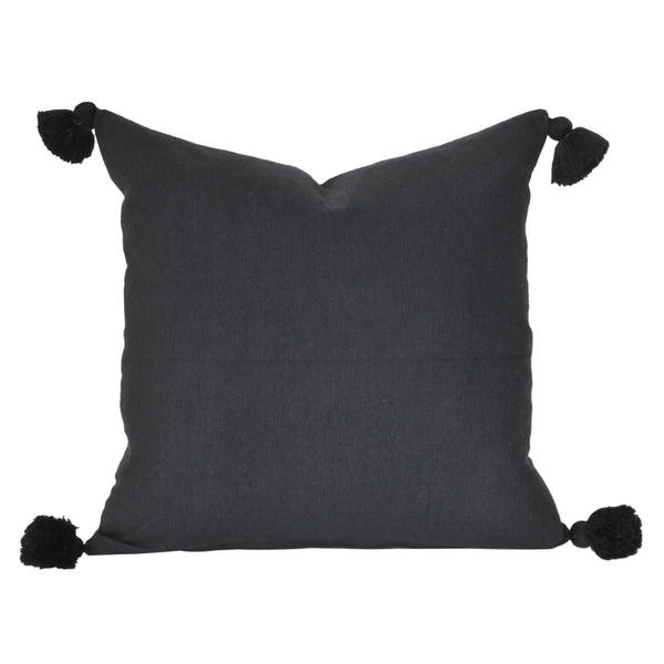 black tassel tassles pom pom solid plain cushion monochrome bohemian
