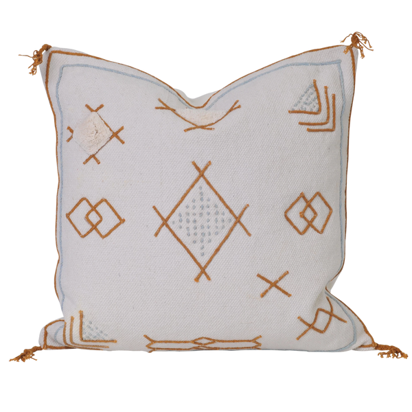 natural mustard embroidered cushion pillow boho bohemian coastal cactus silk