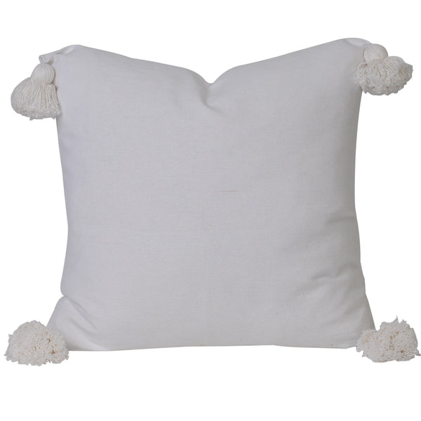 white tassel tassle pom pom plain solid cushion pillow contemporary coastal boho scandi