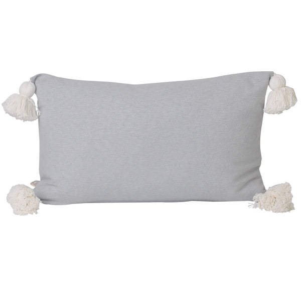 dove light grey lumbar rectangular rectangle pom pom tassels tassles cushion pillow contemporary coastal hamptons scandi boho