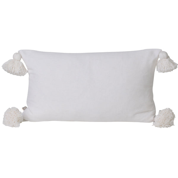 white rectangular rectangle lumbar tassels tassles pom poms cushion pillow coastal boho hamptons scandi contemporary