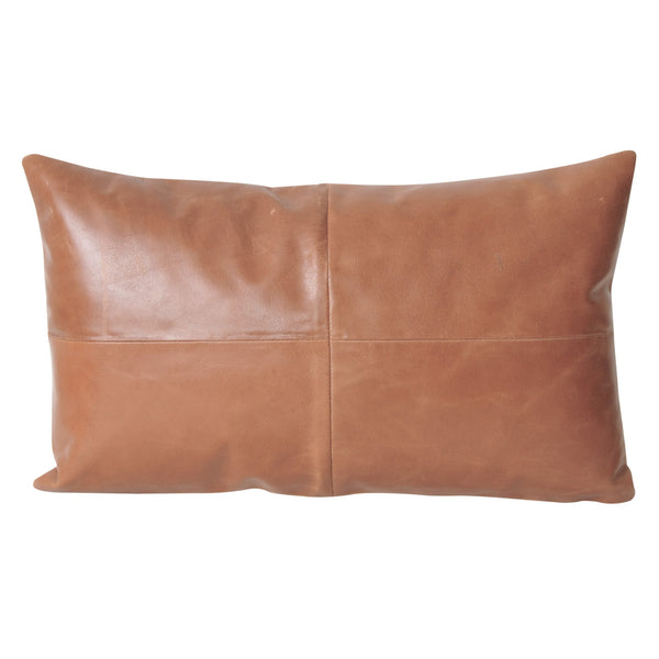 tan leather rectangular lumbar cushion pillow
