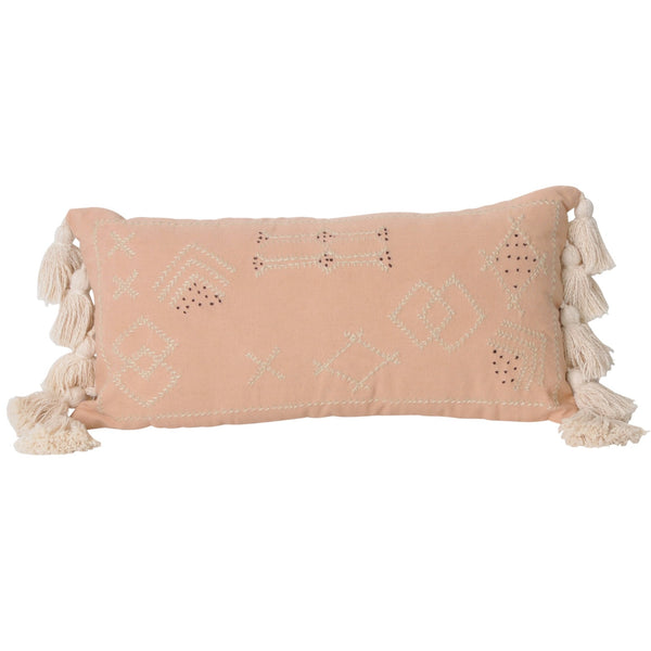 boho cactus silk lumbar cushion pillow embroidered peach blush tassels