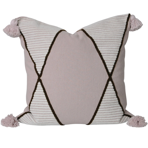 euro cushion mushroom tassels geometric design chocolate trim