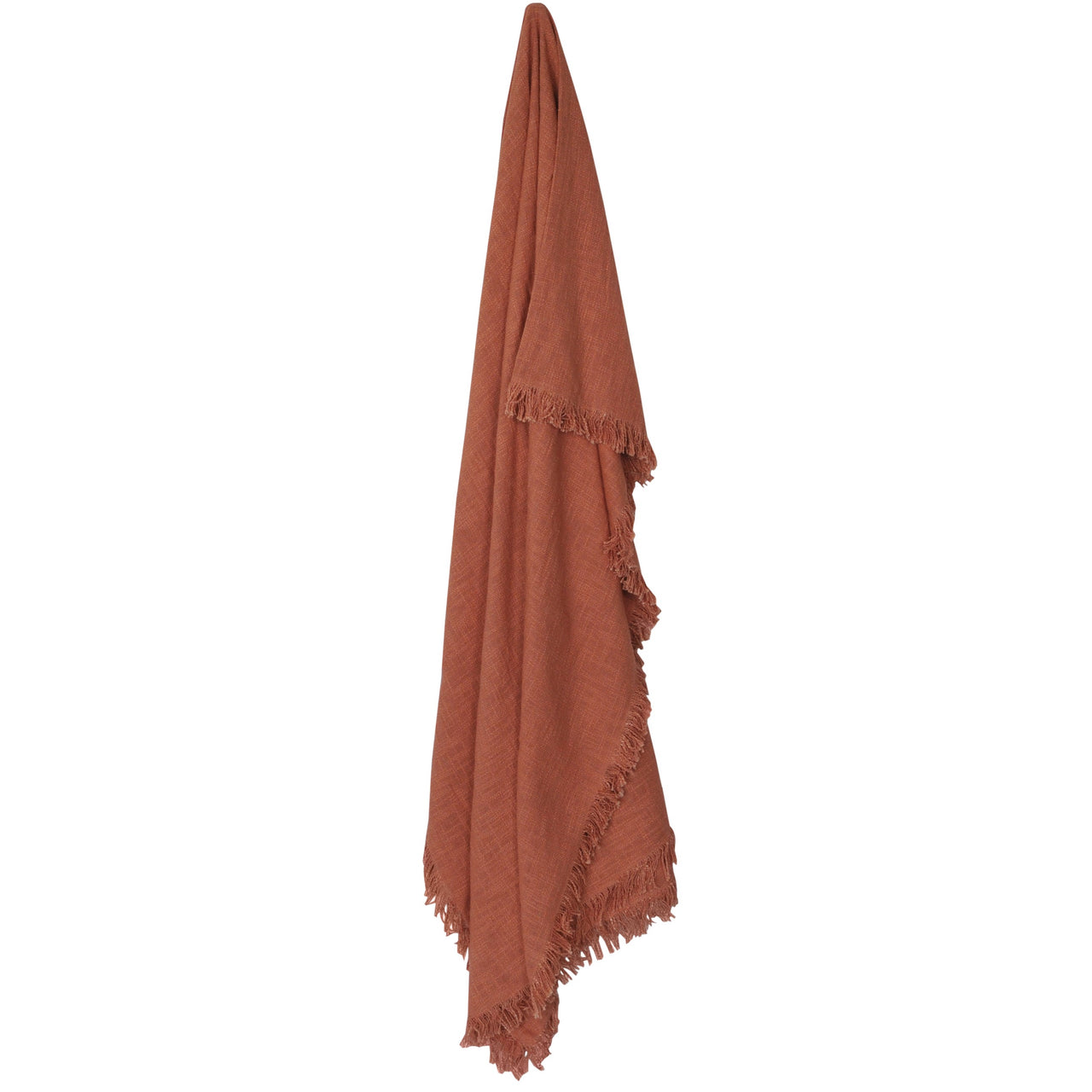 large cotton fringed throw blanket terracotta rust
