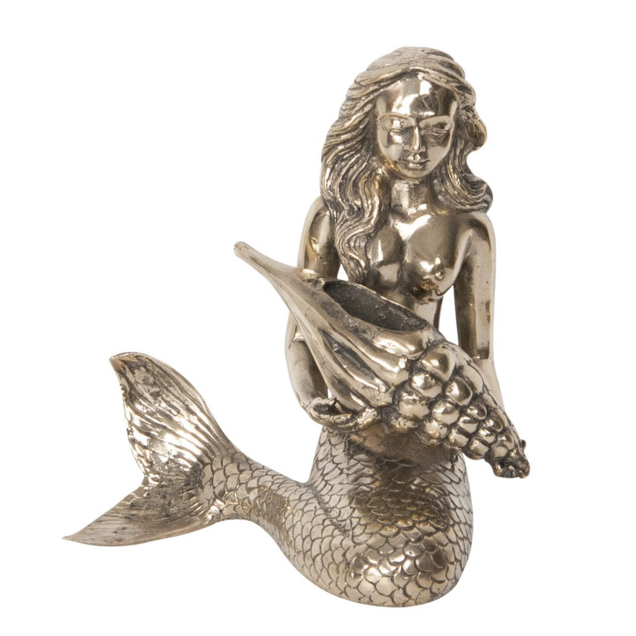 Brass Mermaid with Conch- Gold