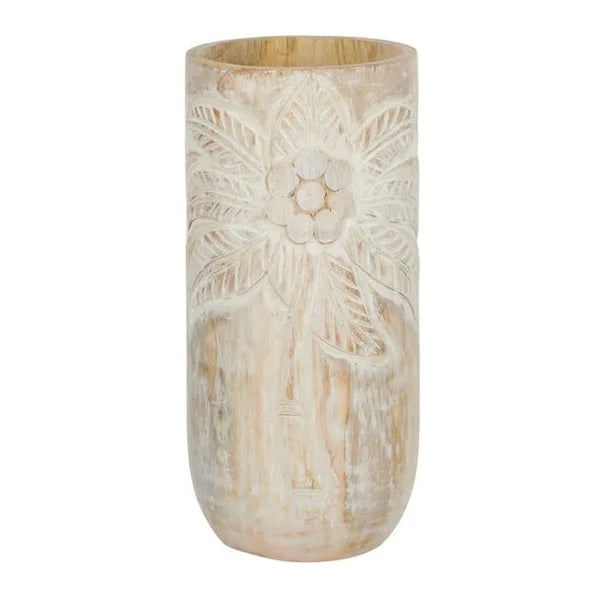 Paloma Wooden Vase- Whitewash