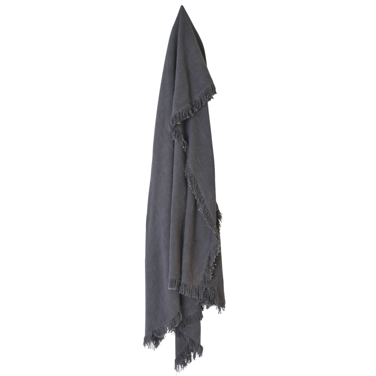 large cotton fringed throw blanket charcoal dark grey