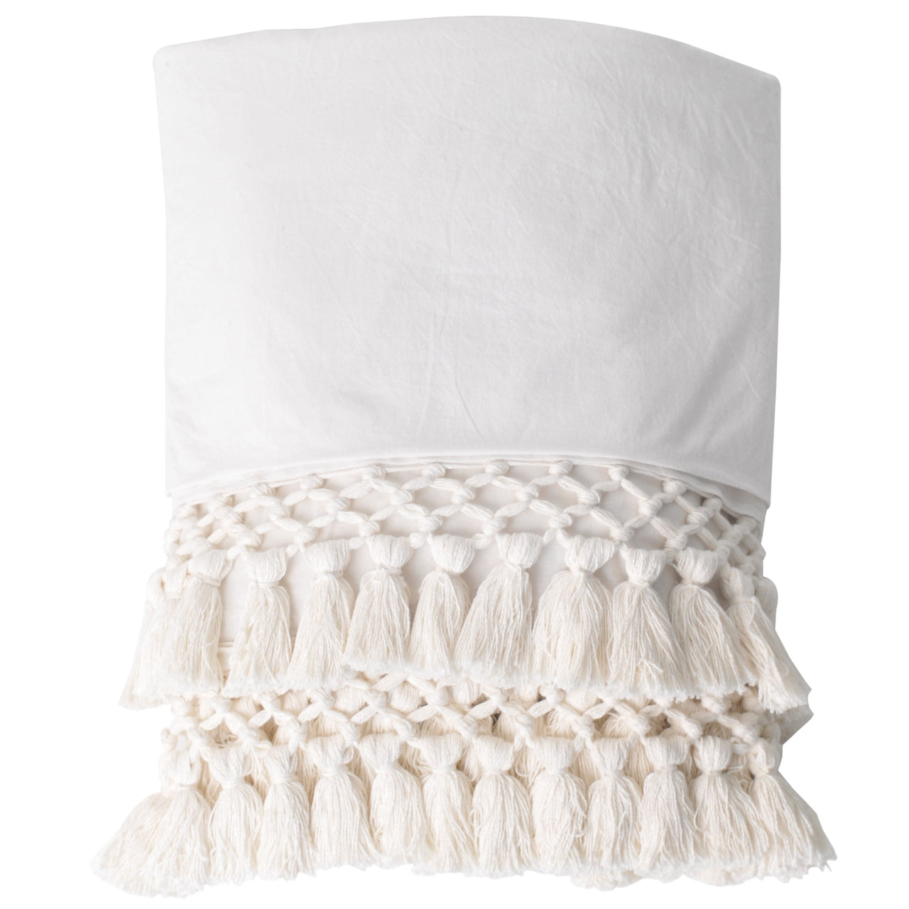 macrame throw white ivory bed cover coverlet blanket trim pom pom tassels